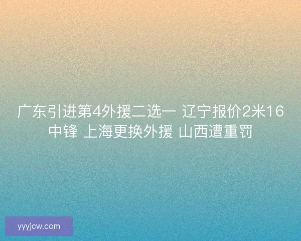 广东引进第4外援二选一 辽宁报价2米16中锋 上海更换外援 山西遭重罚